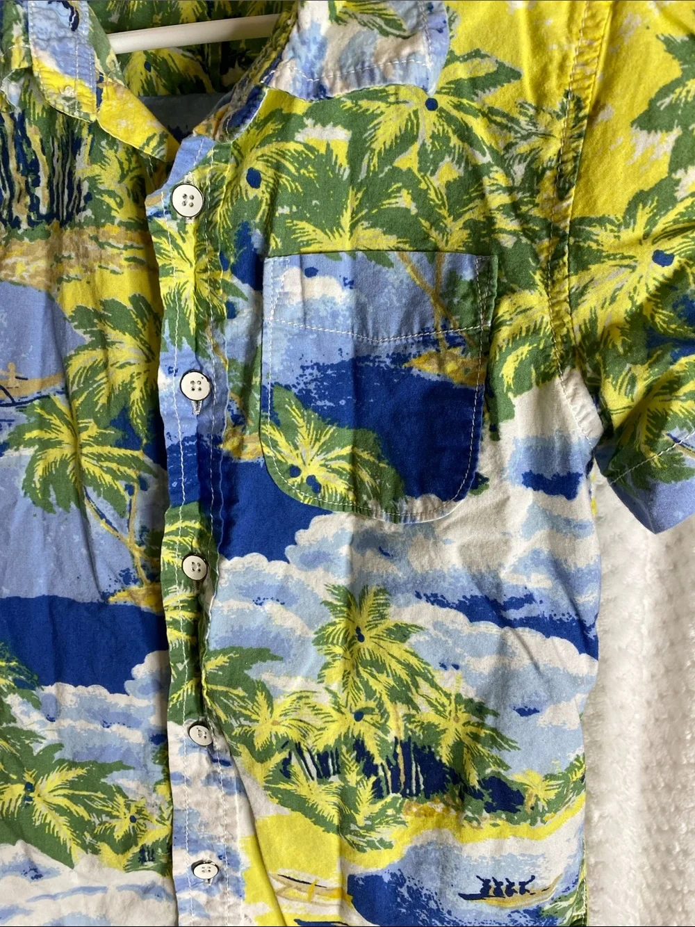 Vintage Baby GAP Hawaiian Green Blue and Yellow Palm Print Shirt
